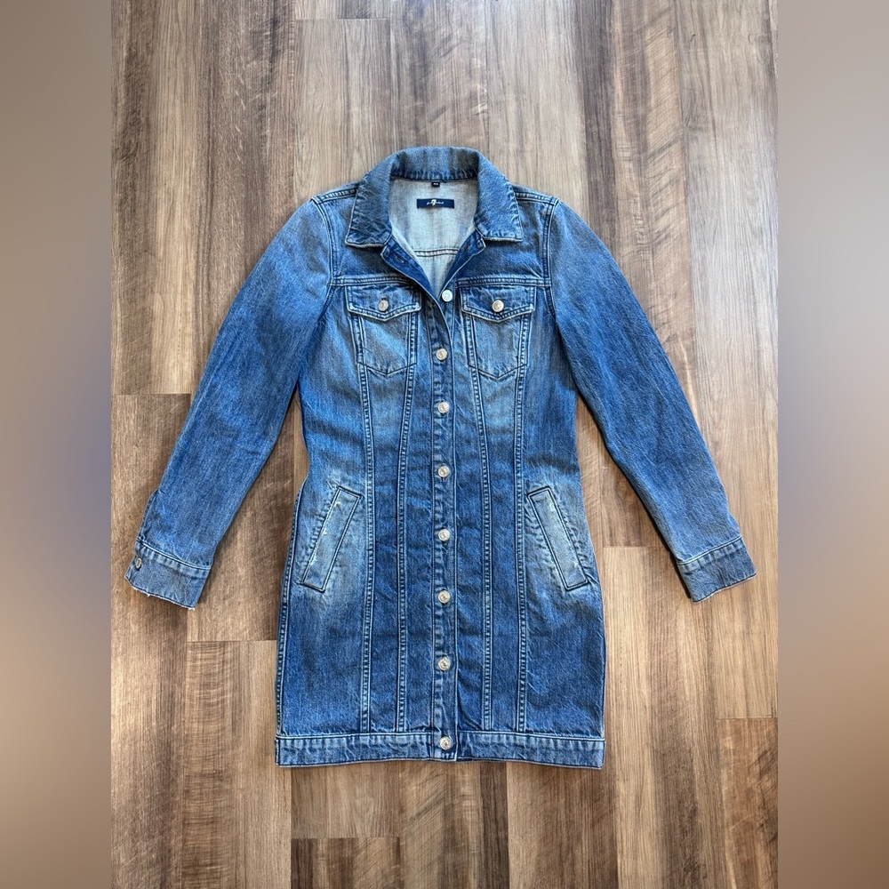 Vintage 7 For All Mankind Medium Wash Blue Denim Dress Y2K style, XS - Picture 2 of 16